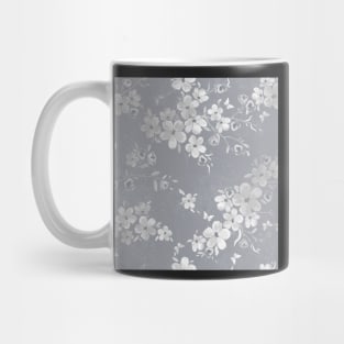 Silver Gray and White Flowers Mug